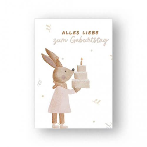 Postkarte Geburtstag Hase rosa A6 - print