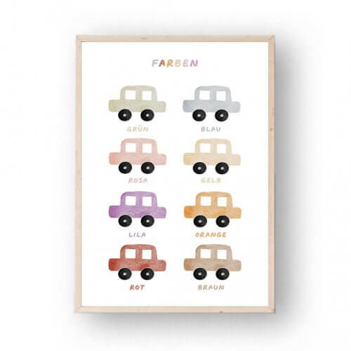 Poster Farben lernen Auto A4 – print