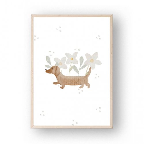 Poster Dackel Blumen A4 – print